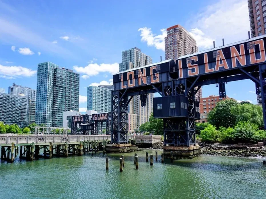 Long Island City towers and low-rise roofs in Queens